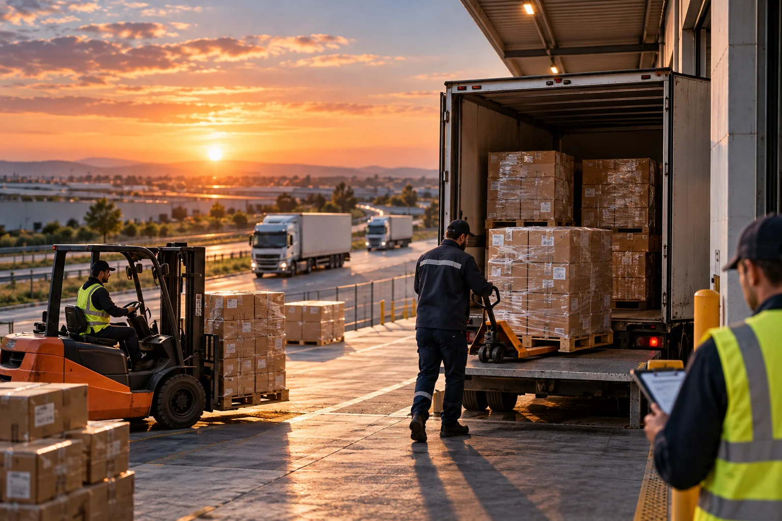 Depo rampasında ürünlerin forklift ve personel ile araca yüklenmesi