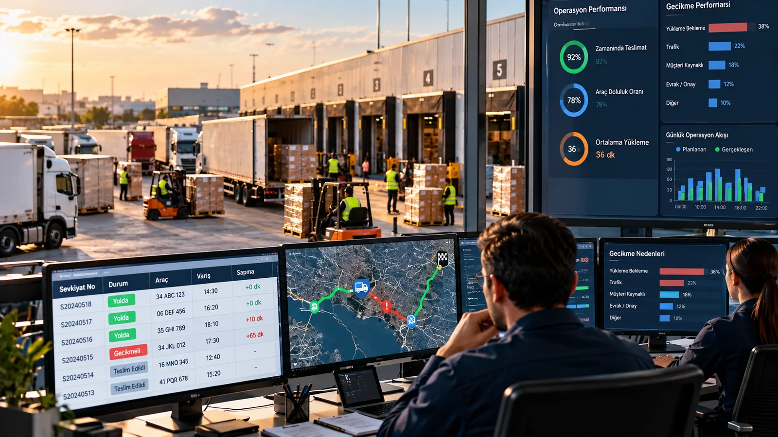 Depo sahası ve operasyon performansının dijital ekranlardan izlenmesi