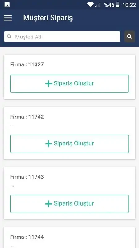 WinStok Mobil müşteri sipariş oluşturma ekranı
